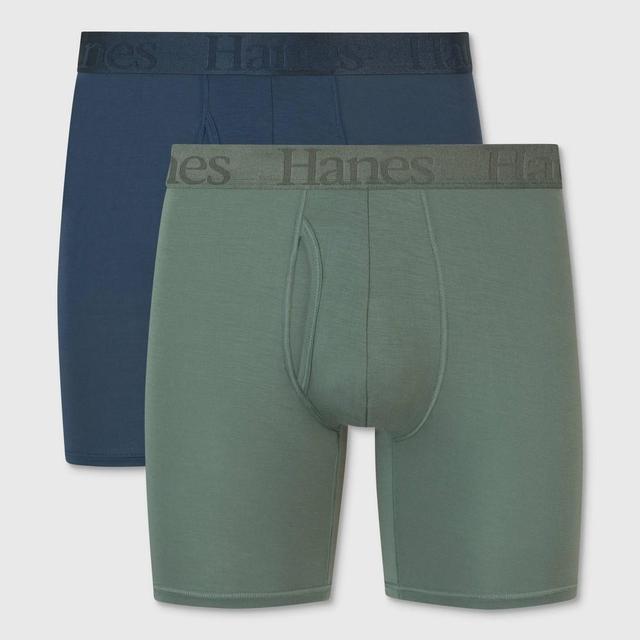 Hanes Originals Premium Mens SuperSoft Boxer Briefs 2pk - Sage Green/Black XL Product Image