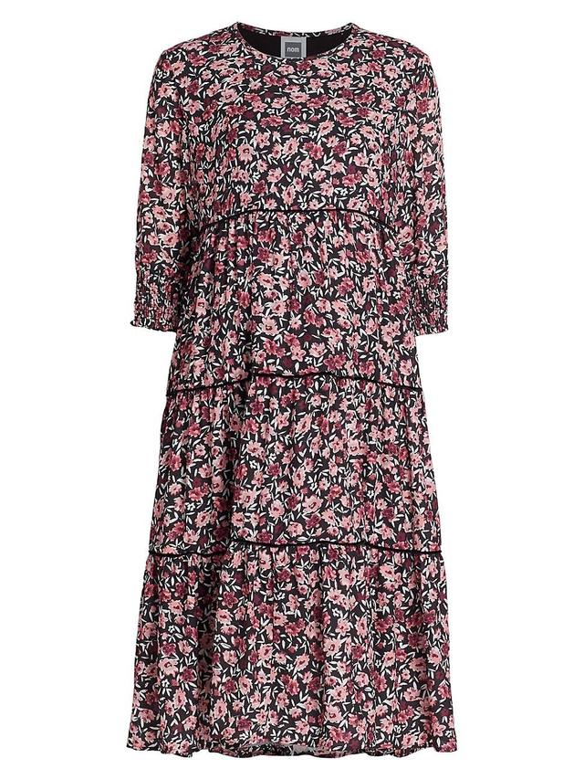 Womens Aurora Velvet-Trim Floral Dress Product Image