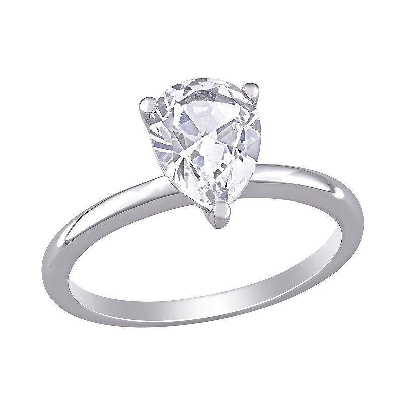 Stella Grace 10k White Gold Pear-Cut Lab-Created White Sapphire Solitaire Ring, Womens Product Image