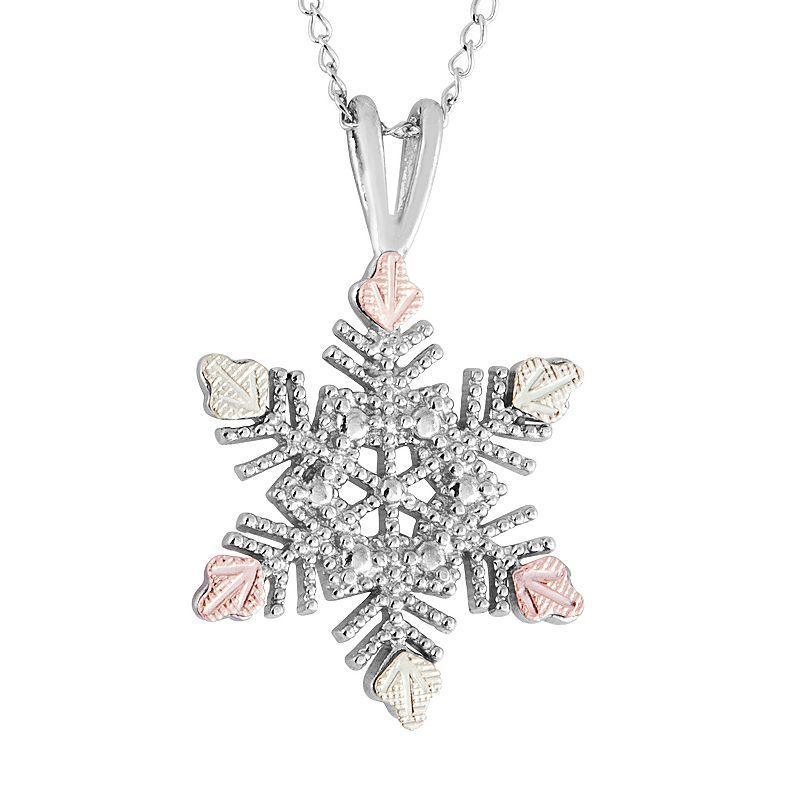 Black Hills Gold Tri-Tone Snowflake Pendant Necklace in Sterling Silver, Womens 10k Gold Product Image