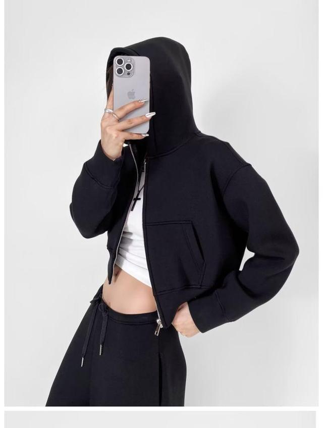 Plain Zip-Up Hoodie Product Image