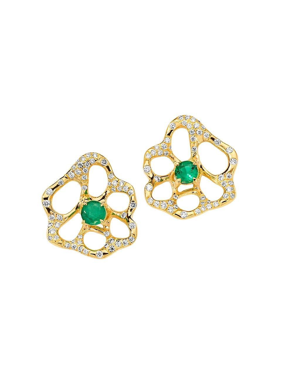 Womens Stardust 18K Yellow Gold, Emerald & 0.3 TCW Diamond Stud Earrings Product Image