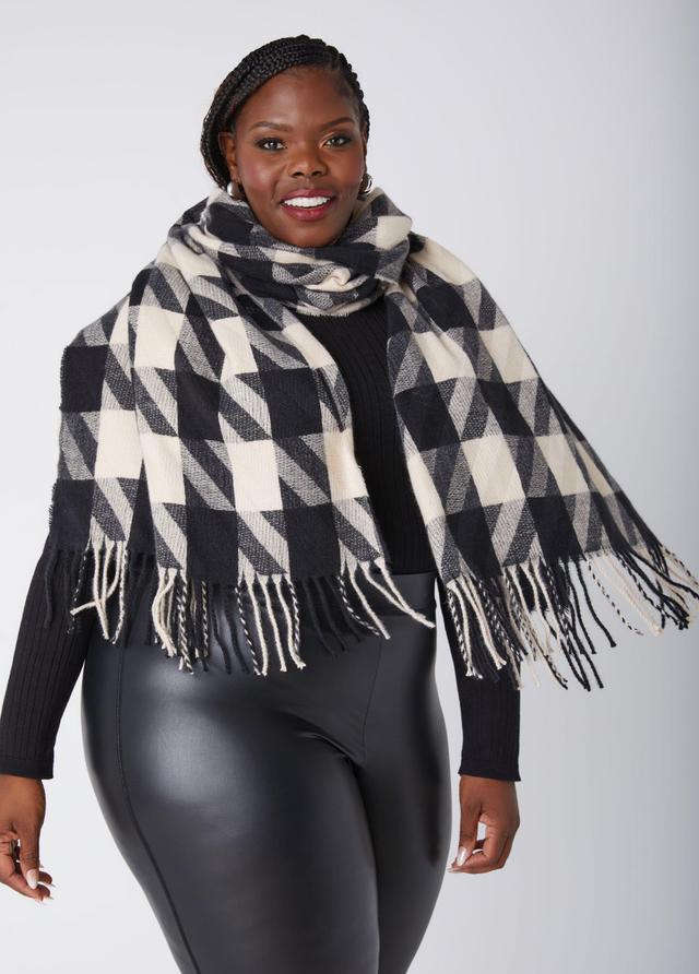 Plus Size Fringed Houndstooth Scarf Ashley Stewart Product Image