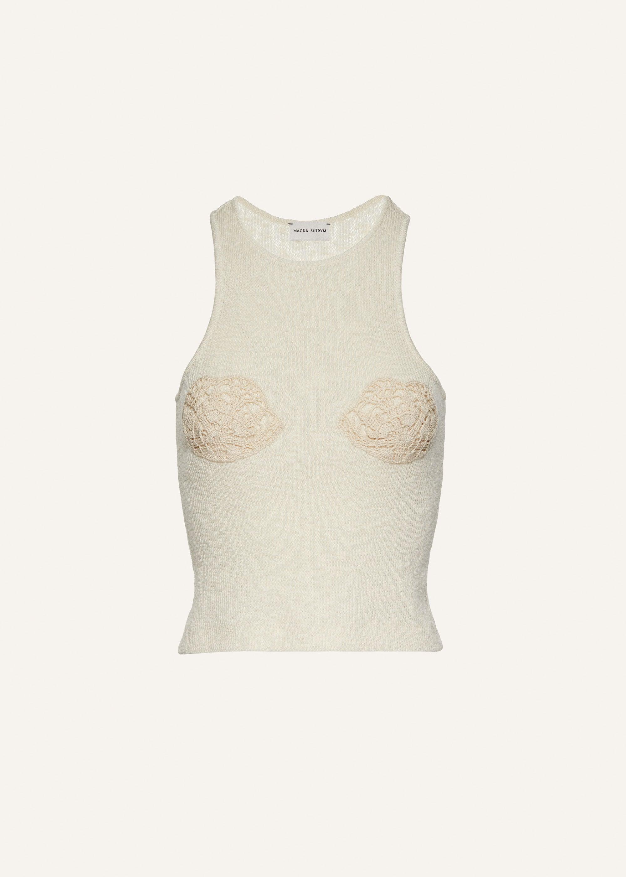 Crochet bra knit tank top in cream Product Image