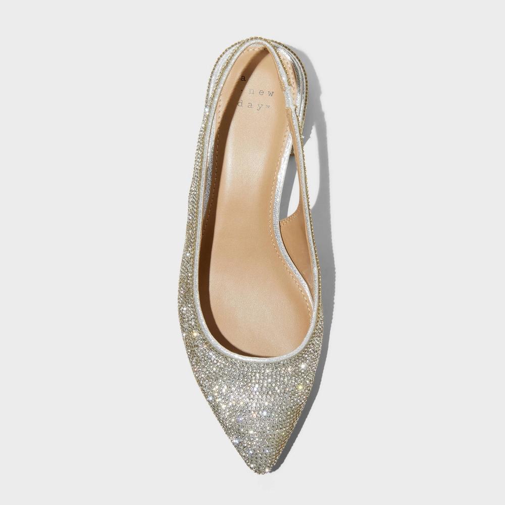 Womens Elle Rhinestone Slingback Pointed Toe Heels - A New Day Silver 5 Product Image