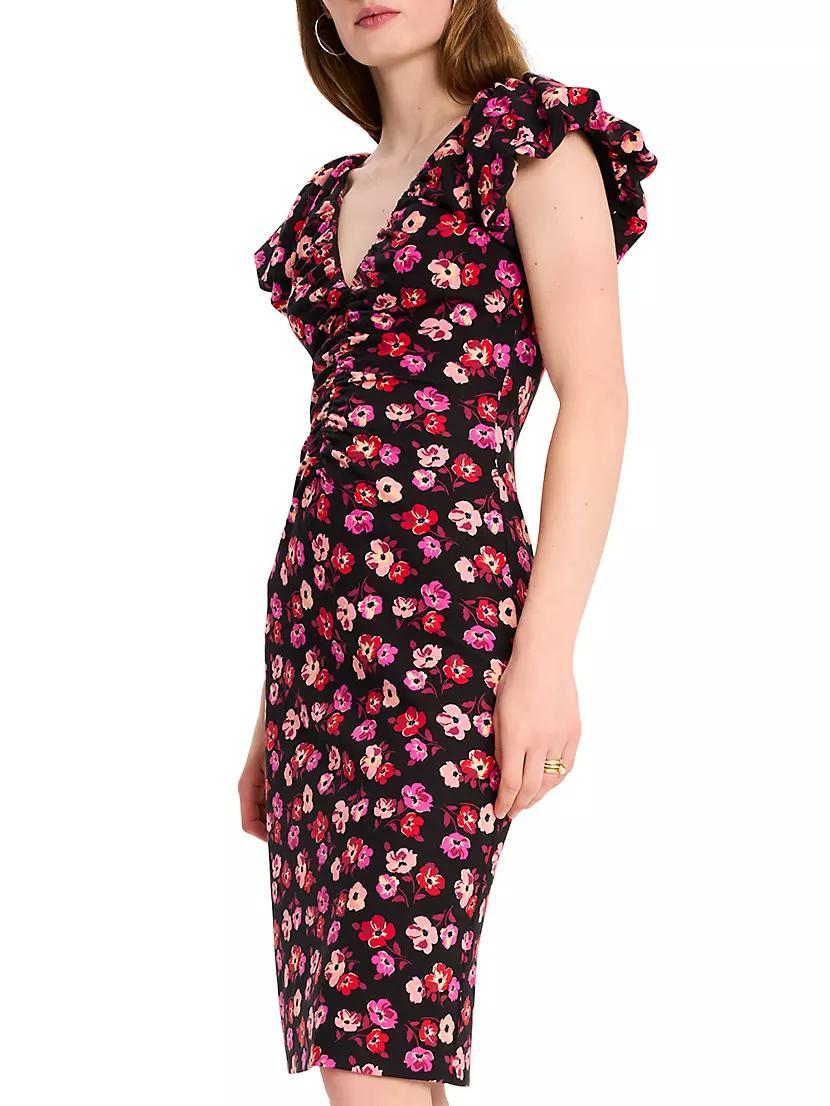 Mainline Fall Poppies Ruched V-Neck Midi-Dress Product Image