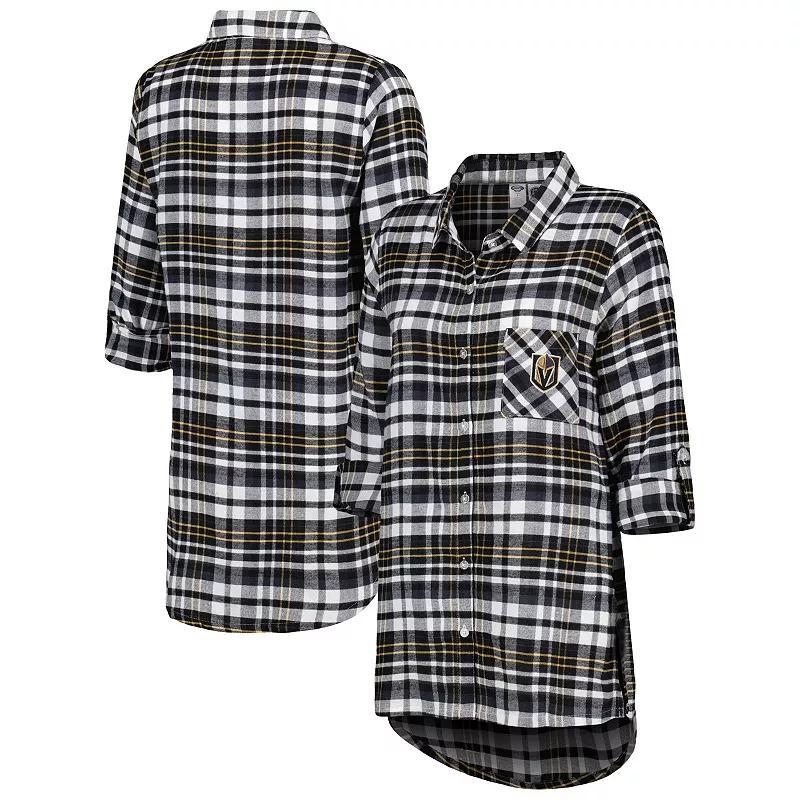 Womens Concepts Sport Black Vegas Golden Knights Mainstay Flannel Full-Button Long Sleeve Nightshirt Product Image