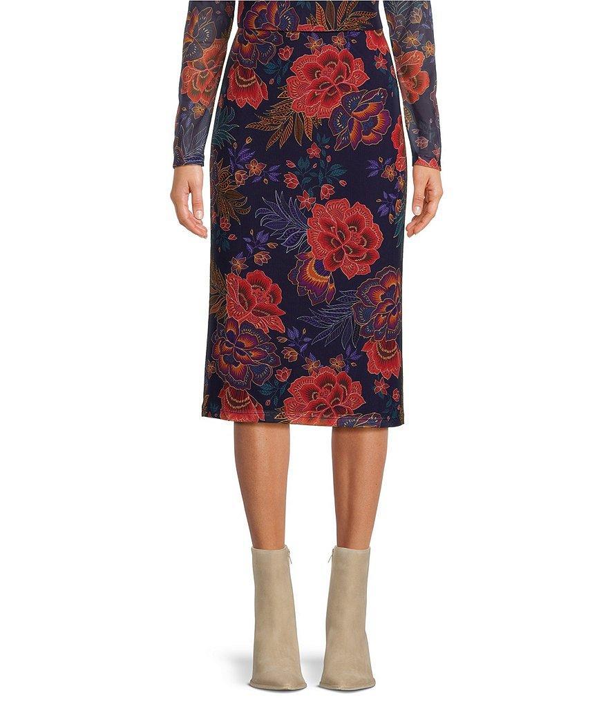 JOHNNY WAS Lizandrea Floral Print Mesh Knit Pencil Skirt Product Image