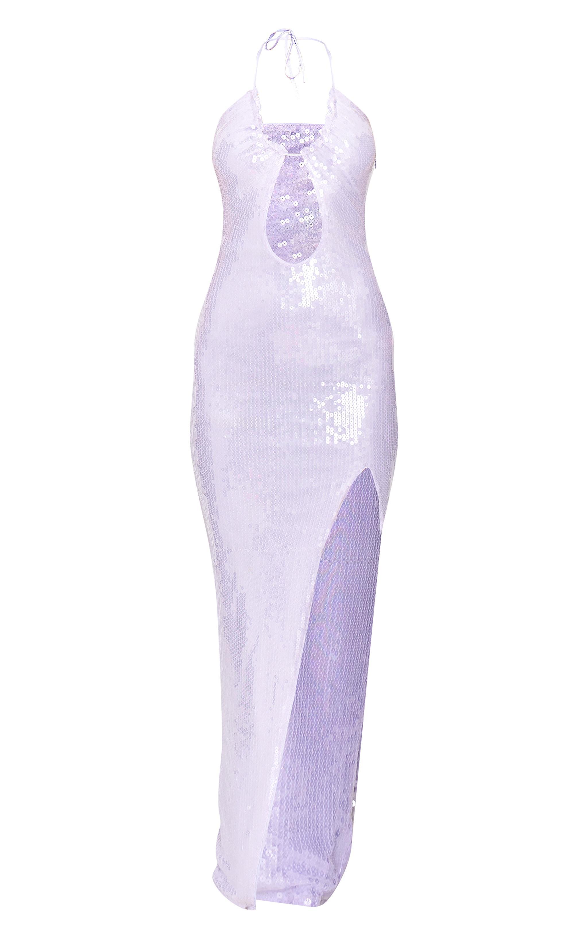 Purple Sequin Tie Neck Cut Out Maxi Dress Product Image