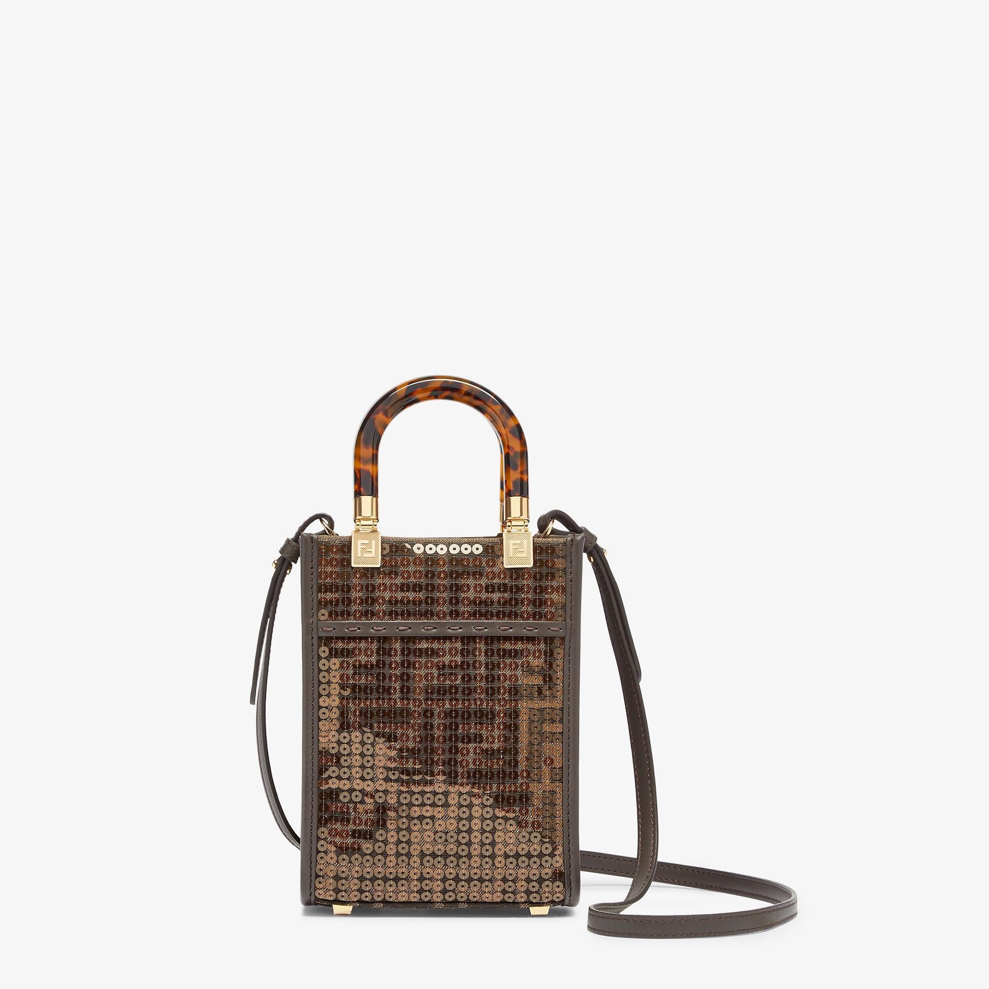 Mini Sunshine ShopperBrown FF jacquard fabric mini bag with sequins Product Image