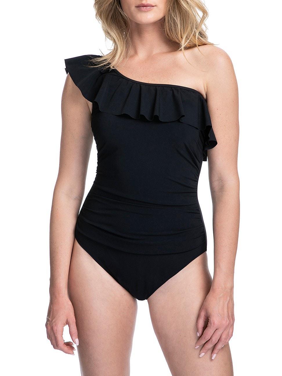 Womens One-Shoulder Ruffle One-Piece Swimsuit Product Image