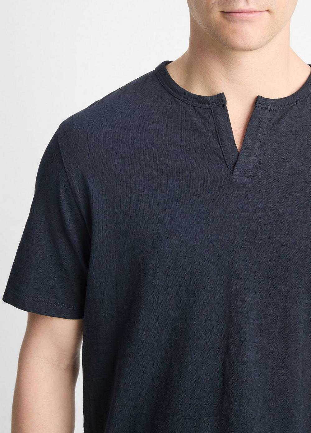 Slub Cotton Split-Neck T-Shirt Product Image