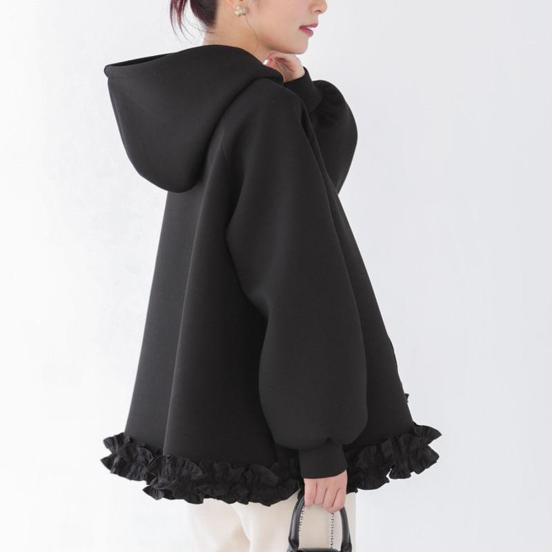 Long Sleeve Ruffle Hem Pullover Hoodie Product Image