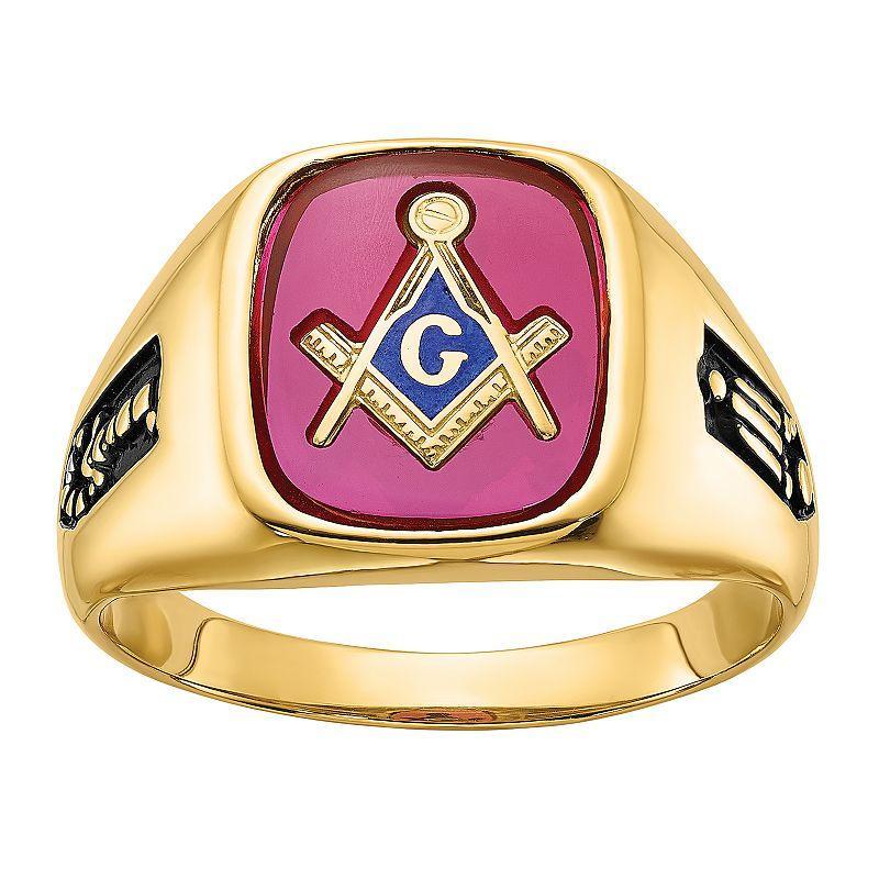 Masonic Collection 14k Gold Black Enamel & Lab-Created Ruby Masonic Ring, Mens Product Image