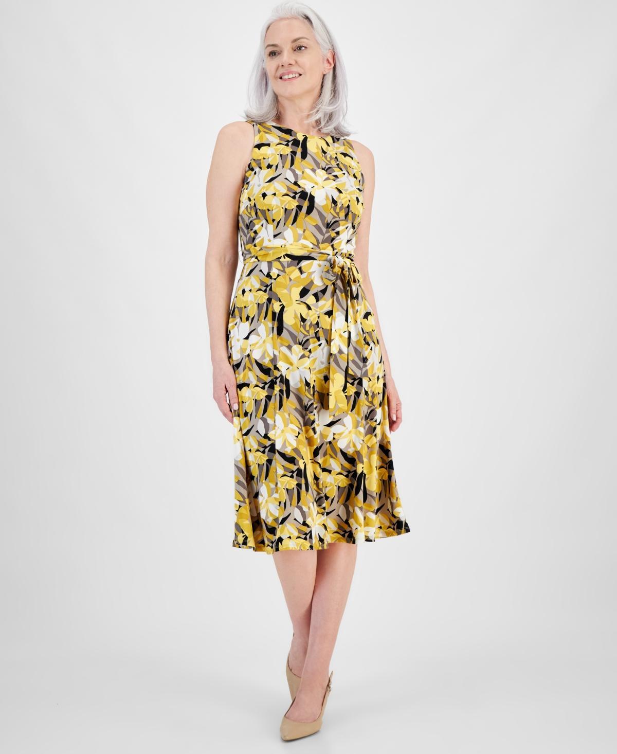 Kasper Womens Floral-Print Fit & Flare Dress - Summer Straw Product Image