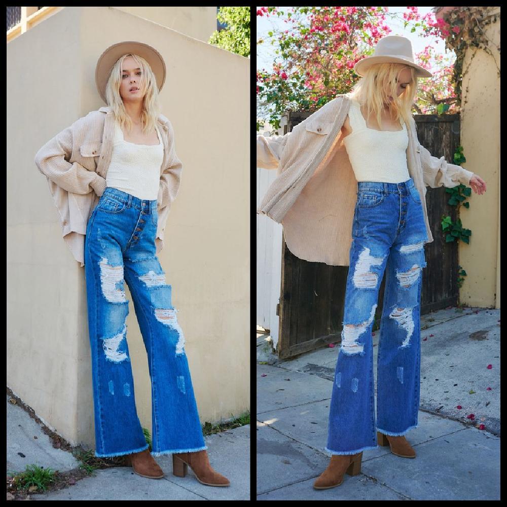 Too Blessed To Stress Wide Leg Jeans Product Image