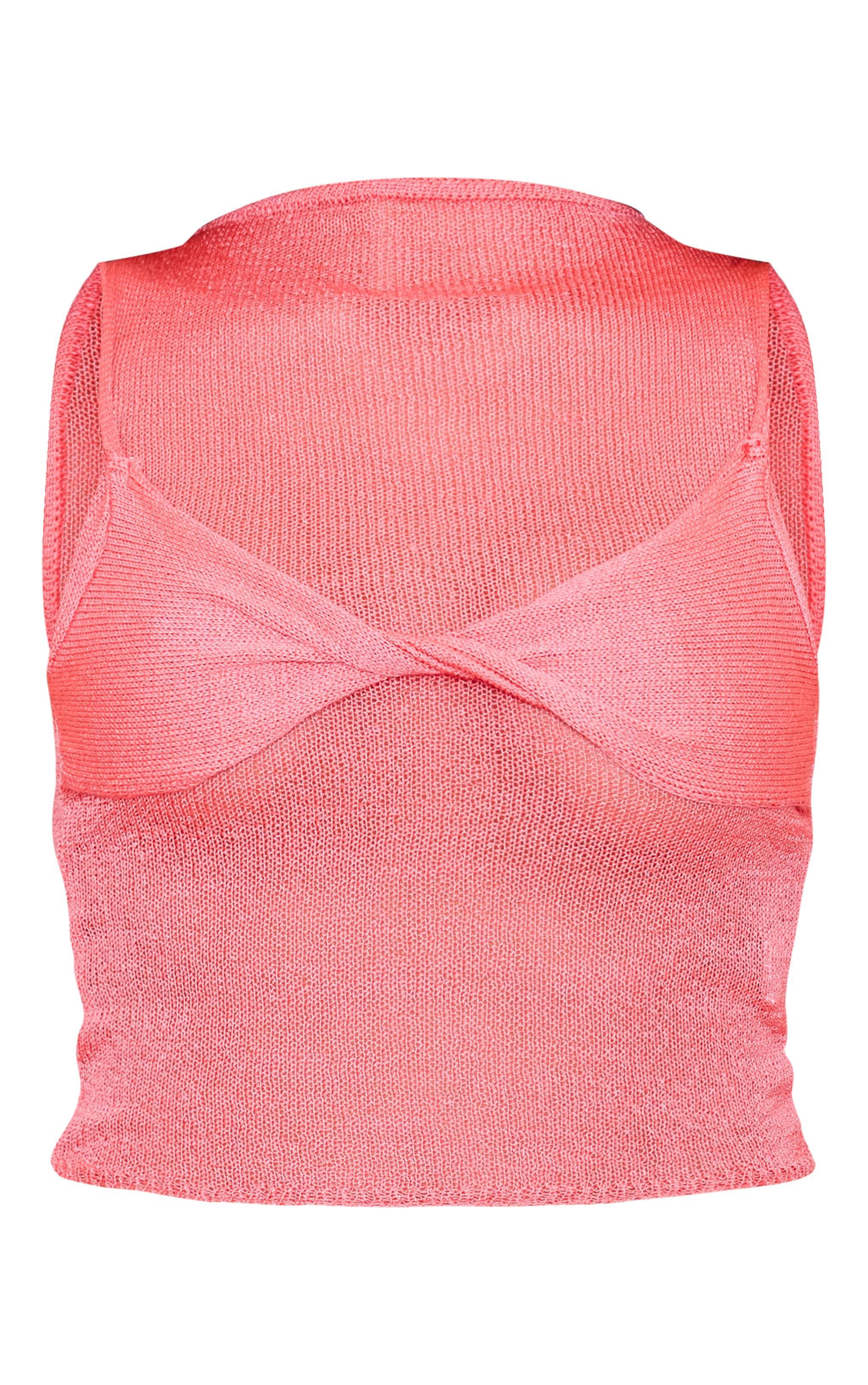 Coral Sheer Filigree Knit Double Layer Top Product Image