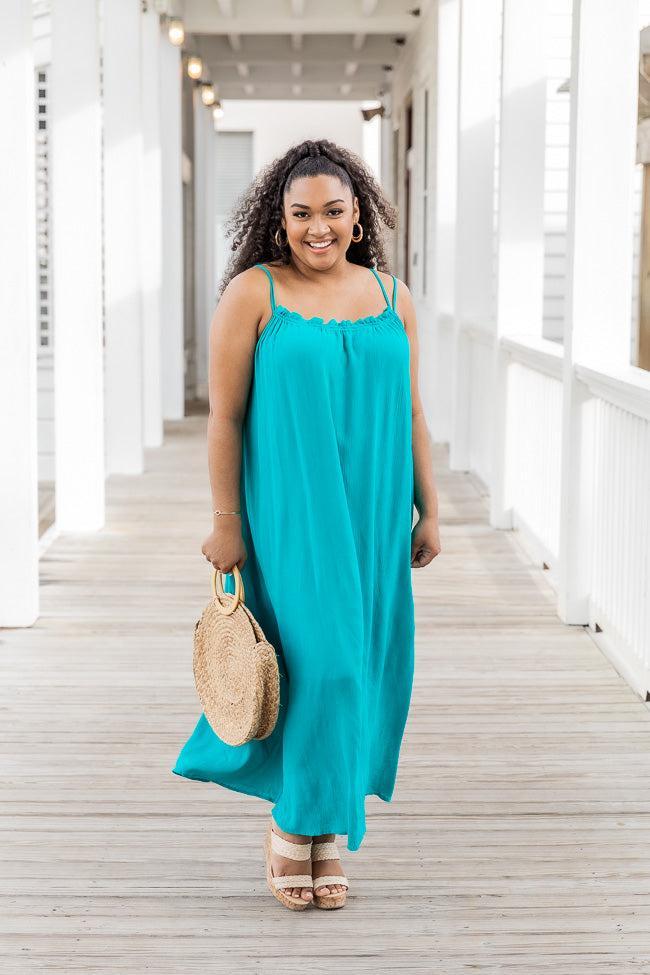 Choose Fate Teal High Neck Midi Dress FINAL SALE Product Image