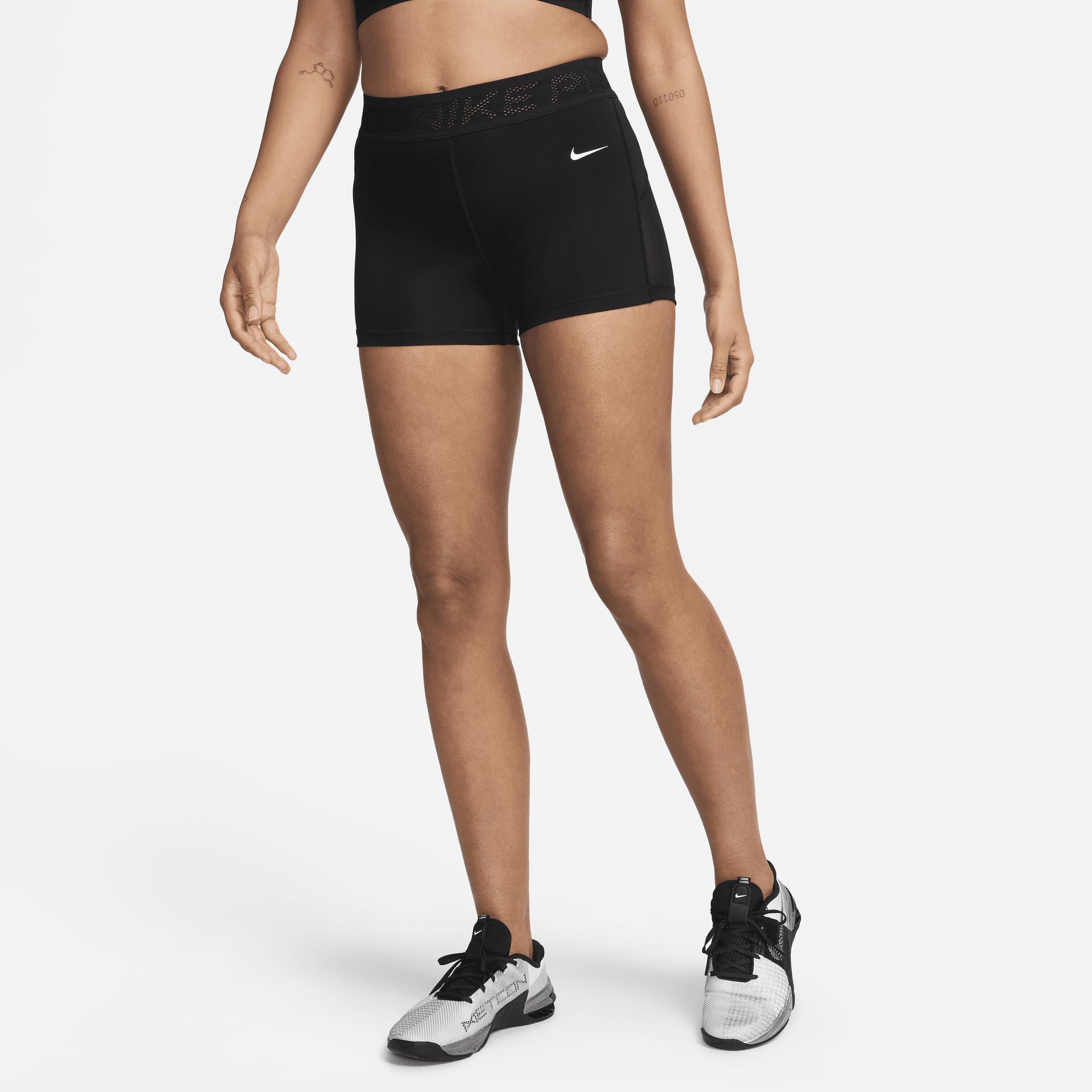 Nike Womens Nike Dri-Fit Medium Rise 3 Mesh Short - Womens Black/White Product Image