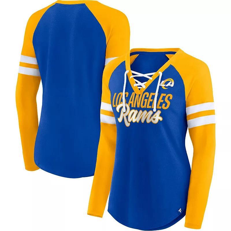 Womens Fanatics Branded Royal/Gold Los Angeles Rams True to Form Raglan Lace-Up V-Neck Long Sleeve T-Shirt Product Image