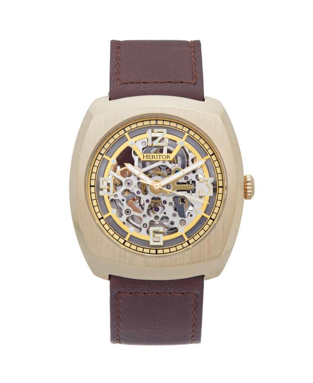 Heritor Automatic Men Gatling Leather Watch - Black 44mm - Black/light brown Product Image