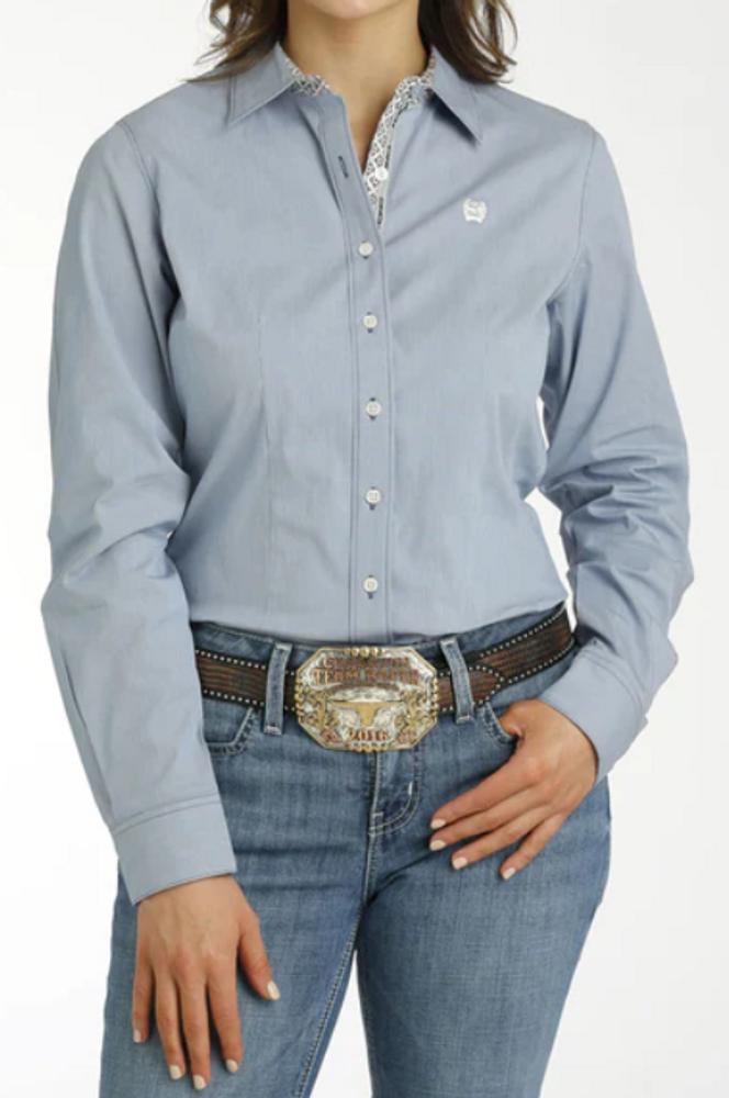 Cinch® Ladies' L/S Light Blue Striped Button Shirt product image