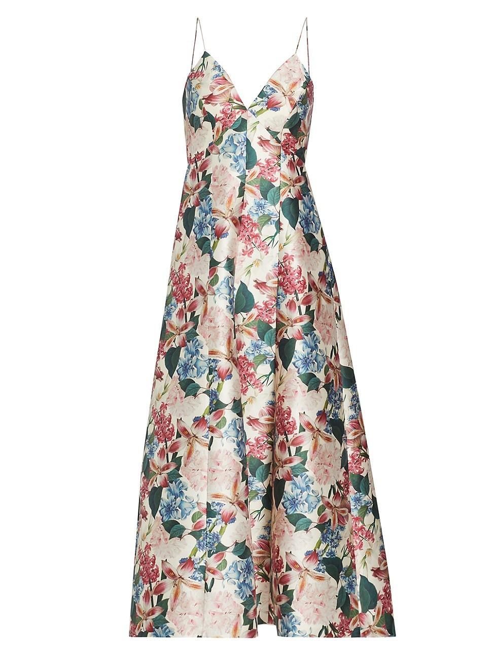 Womens Allesandra Floral Satin Midi-Dress Product Image