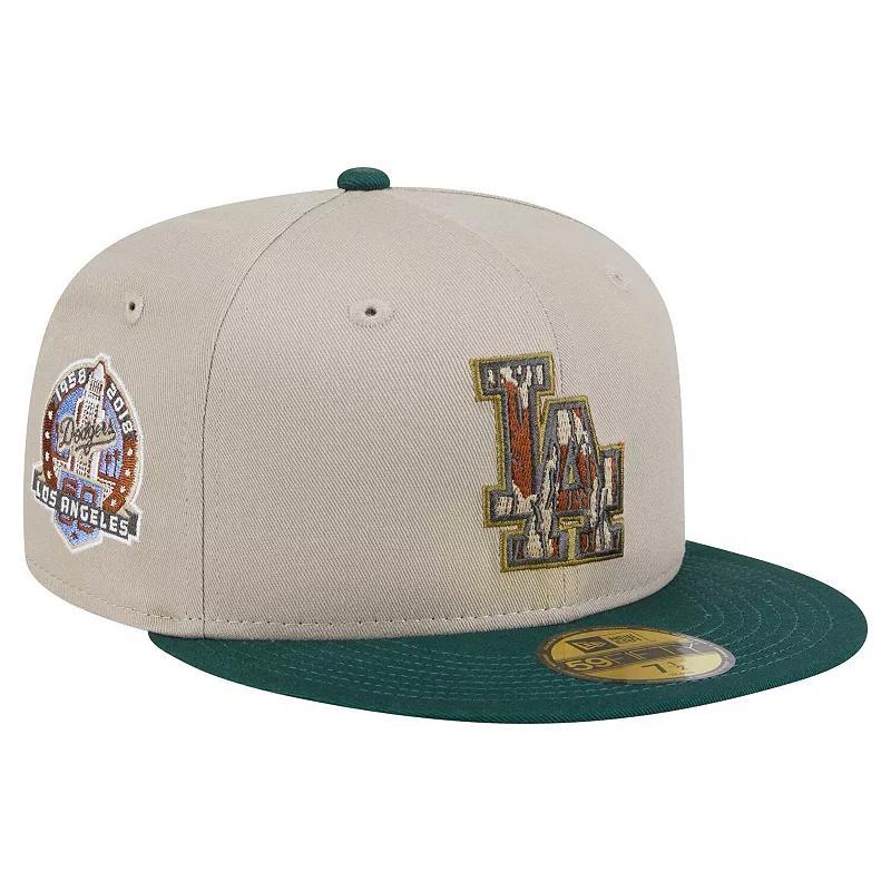 Mens New Era Natural/Hunter Green Los Angeles Dodgers Lifestyle Tree Bark Fill 59FIFTY Fitted Hat Product Image