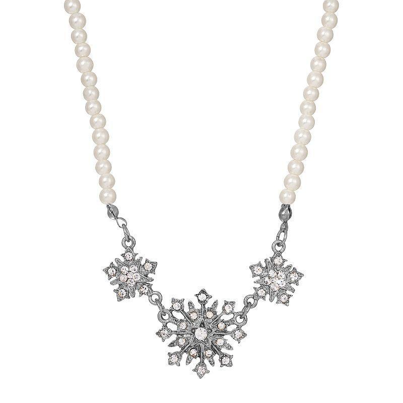 1928 Gold Tone Simulated Pearl & Crystal Starburst Necklace, Womens, White Product Image