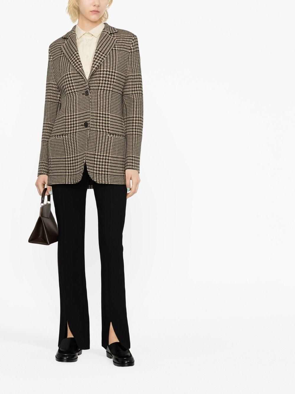 Check Houndstooth Single-breasted Longline Blazer In Brown Product Image