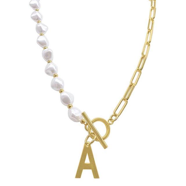 Adornia Simulated Pearl & Paperclip Chain Initial Toggle Necklace, Womens, Gold Tone Y Product Image