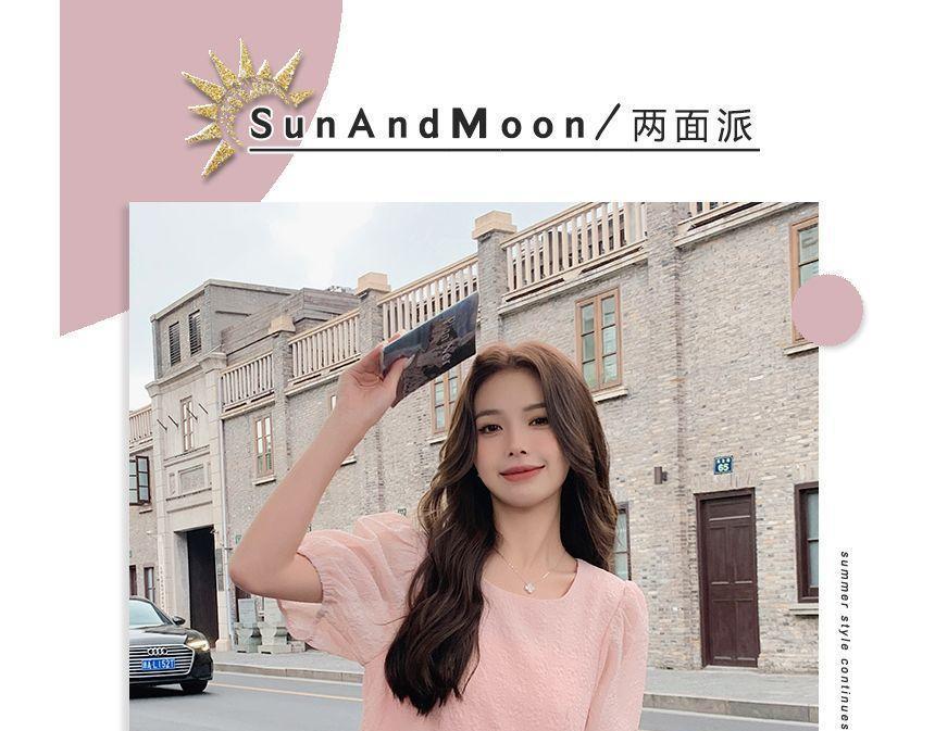 Short-Sleeve Round Neck Plain Frill Panel Mini A-Line Dress Product Image