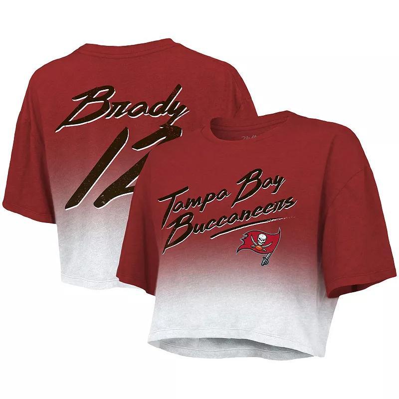 Womens Majestic Threads Tom Brady Red Tampa Bay Buccaneers Drip-Dye Player Name and Number Tri-Blend Crop T-shirt - Red Product Image