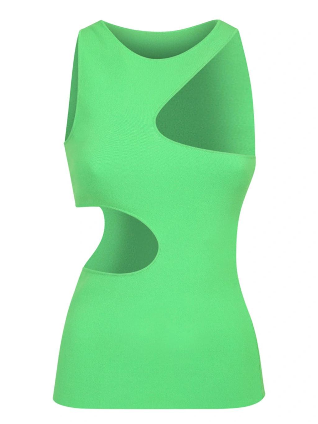 Green Viscose Cut-out Tank Top In Green Fluo Product Image