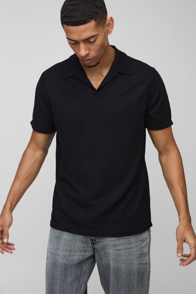 Regular Fit Waffle Revere Polo | boohooMAN USA Product Image