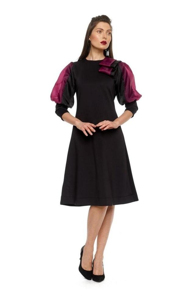 Black & Plum Puffed Sleeve Dress 4941 Product Image