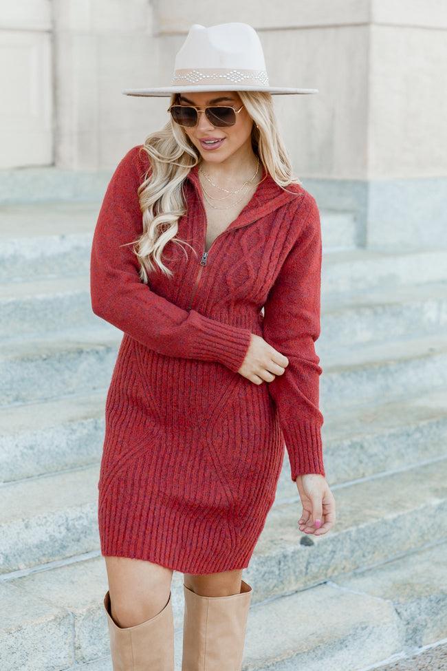 Blessing In Disguise Red Quarter Zip Sweater Mini Dress FINAL SALE Product Image