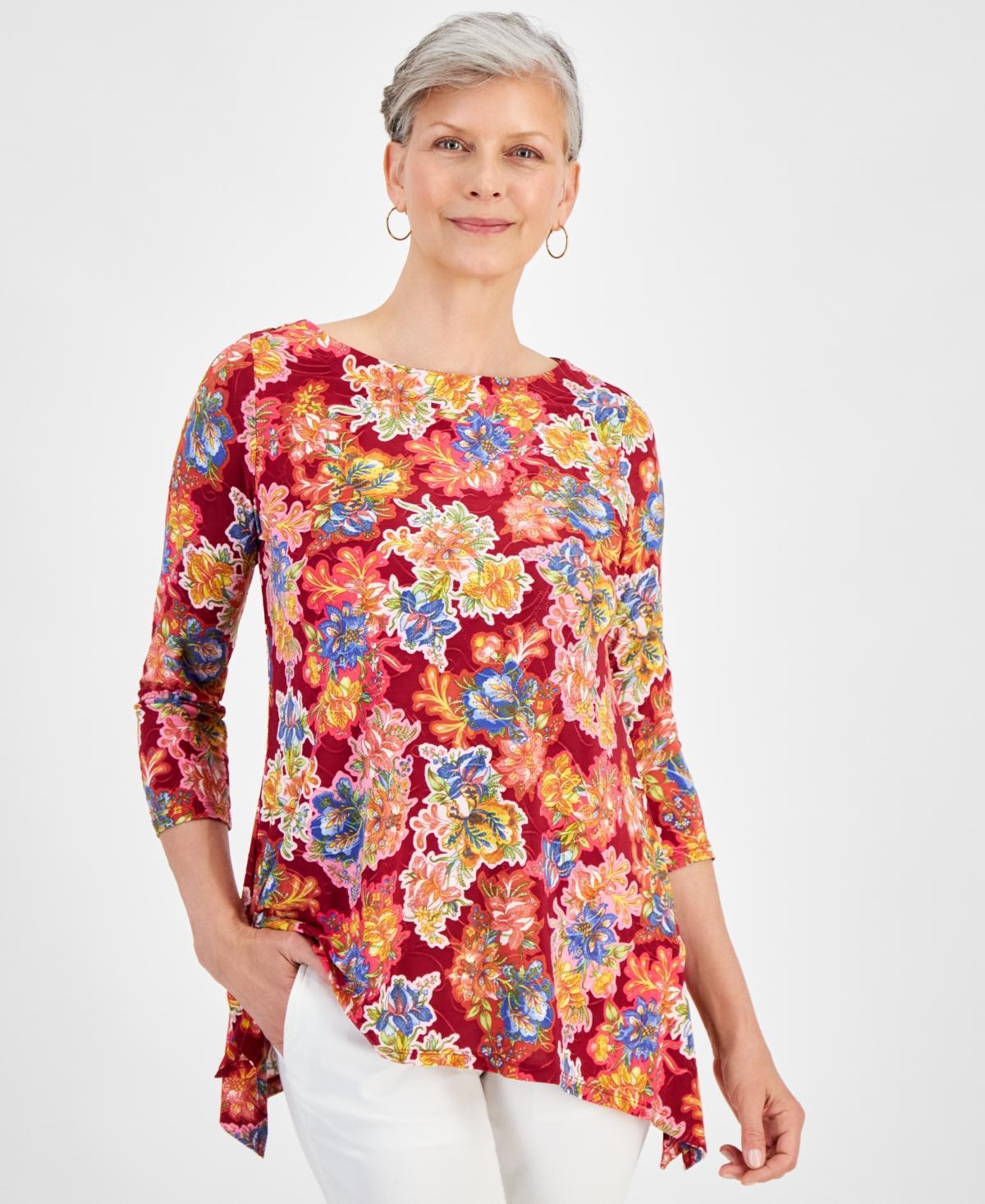 Women's Printed 3/4 Sleeve Jacquard Top, Created for Macy's Product Image