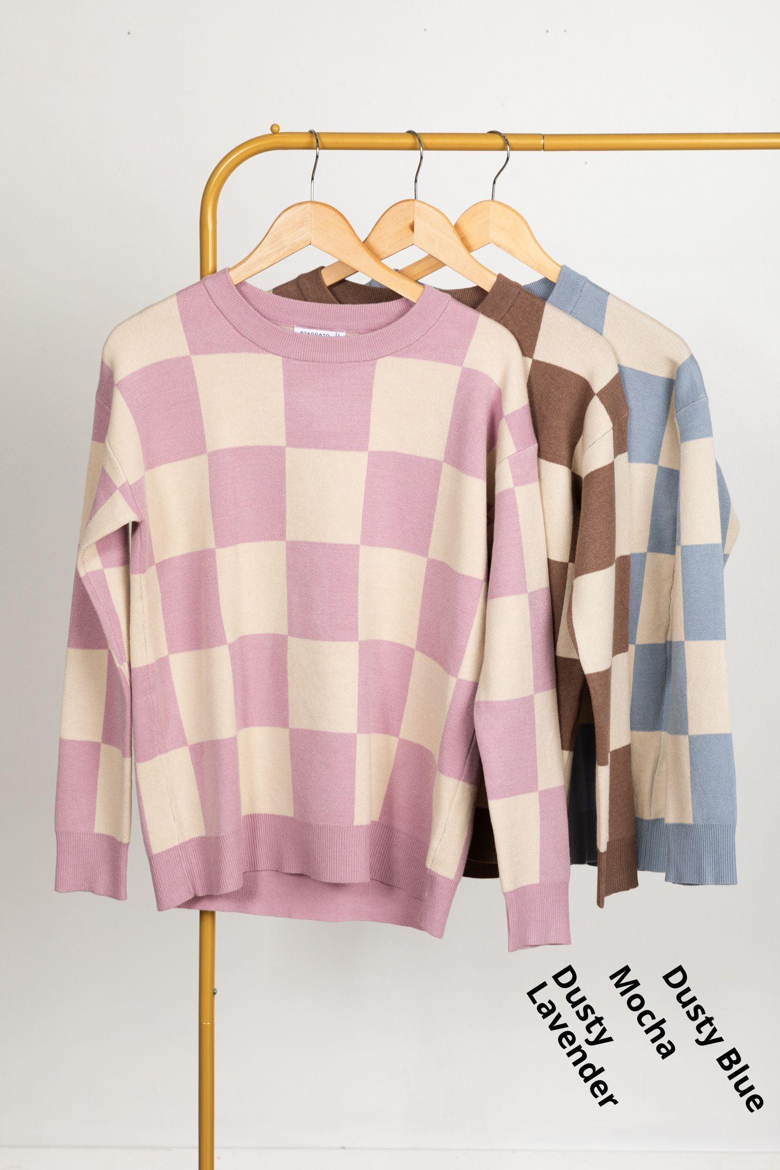 Checkerboard Oversized Knit Sweater Product Image