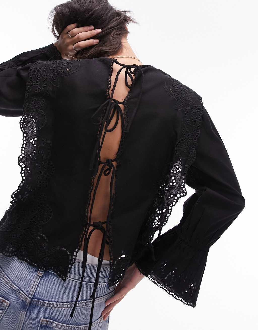 Topshop cutwork frill blouse Product Image