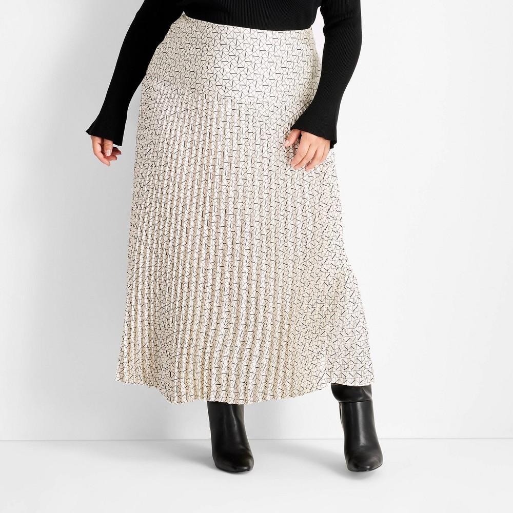 Womens Drop Waist Pleated Ankle Skirt - Future Collective Cream/Black Geo 1X Product Image