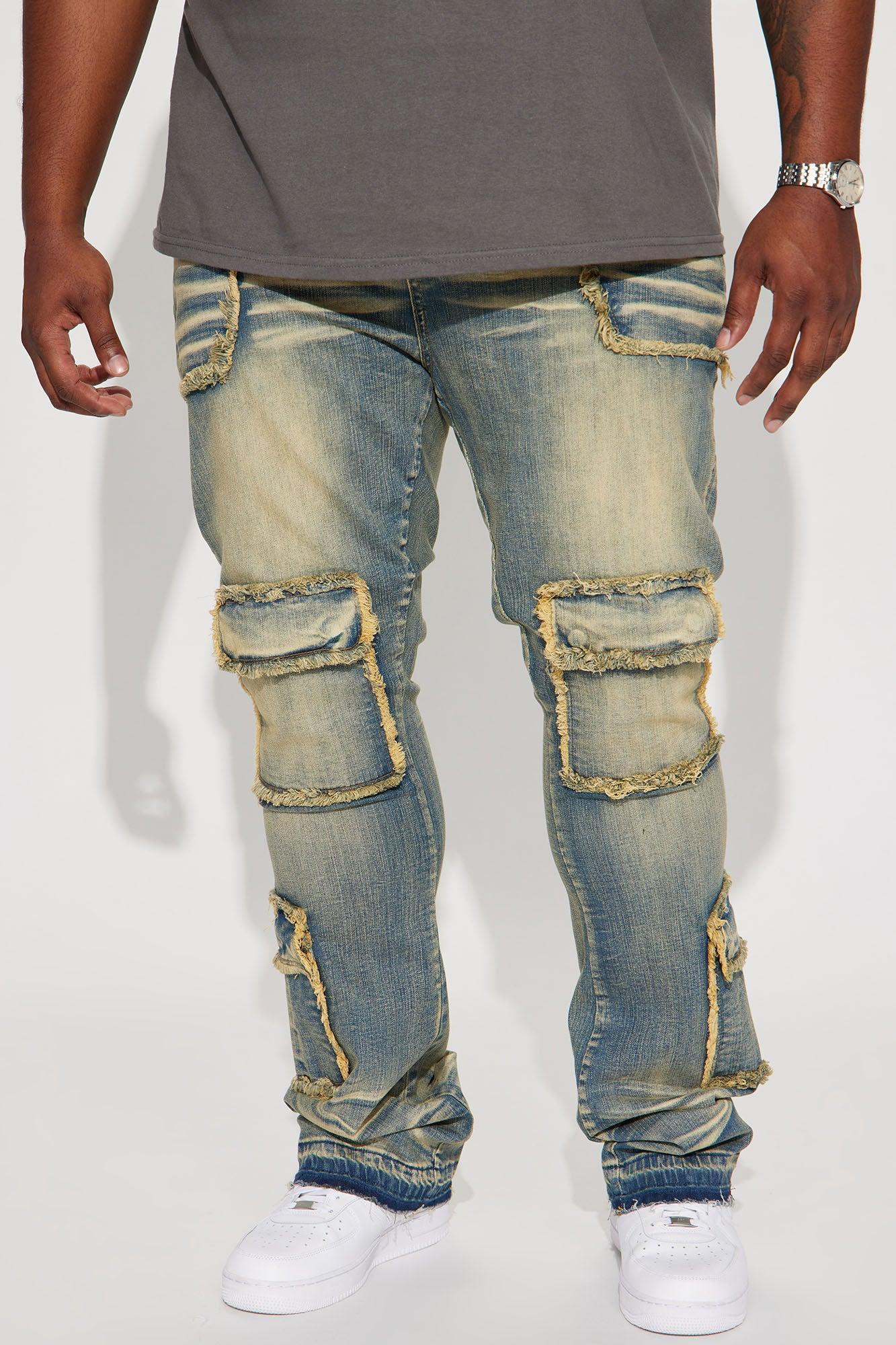 Can I Cargo Stacked Skinny Flare Jeans - Vintage Blue Wash Product Image