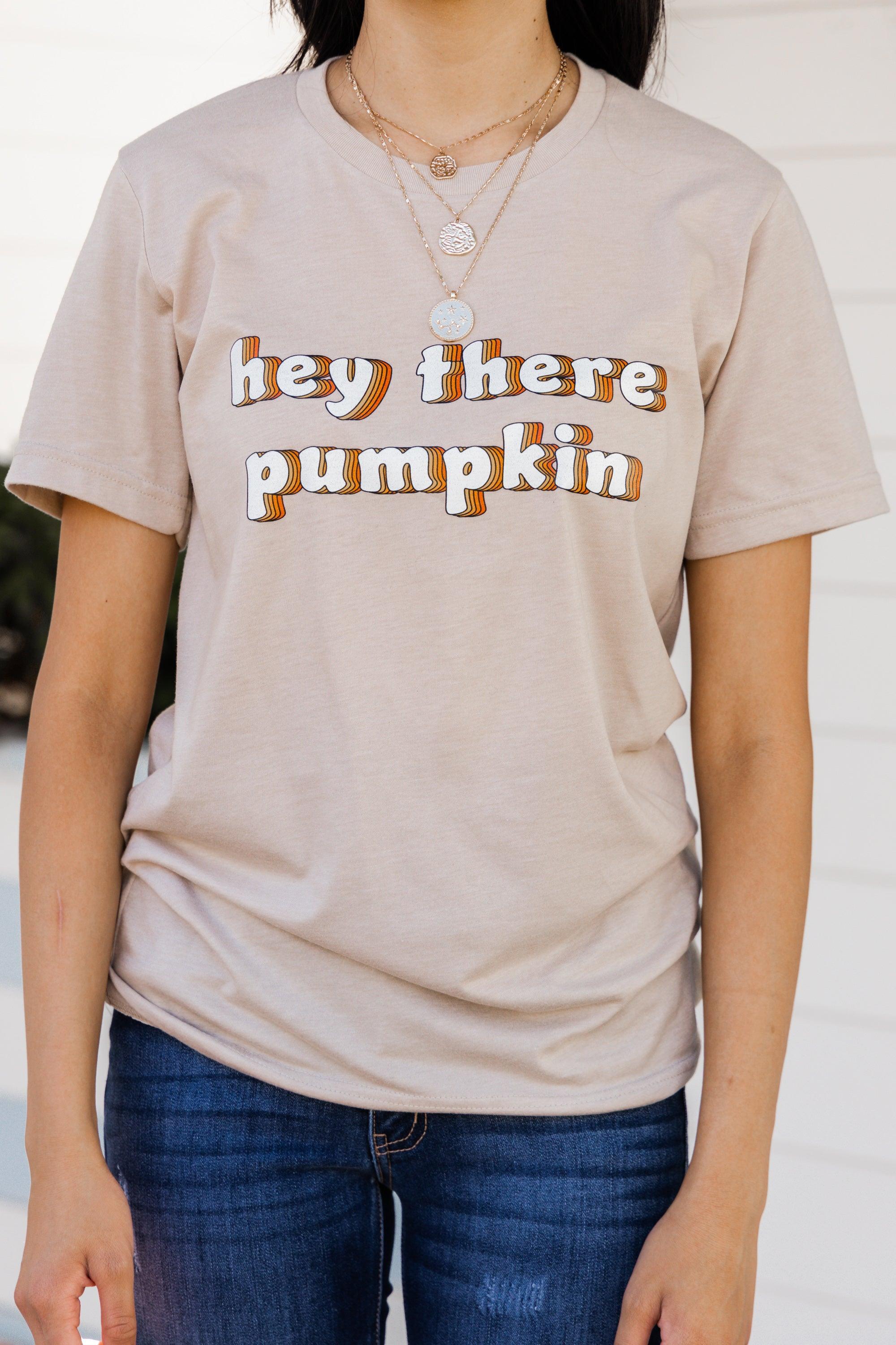 Hey There Pumpkin Heather Tan Brown Graphic Tee Female Product Image