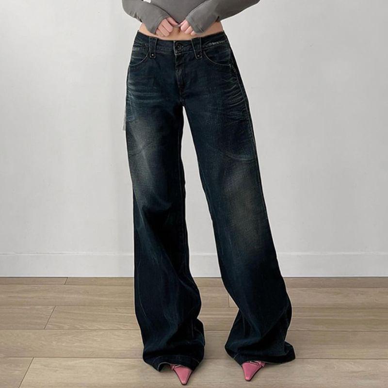 Mid Rise Washed Wide Leg Jeans Product Image