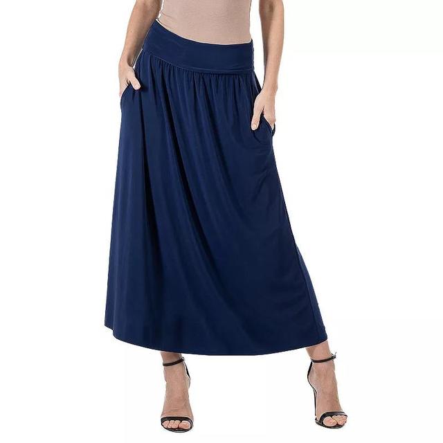 Womens 24Seven Comfort Apparel Foldover Maxi Skirt With Pockets Blue Product Image