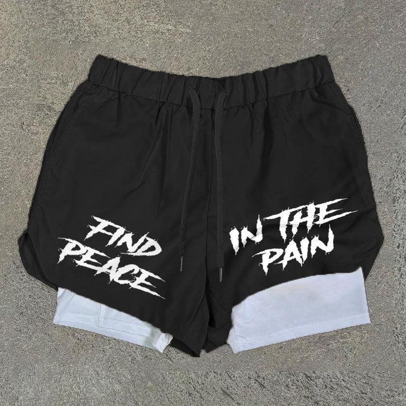 Sopula Vintage Find Peace In The Pain Graphic Performance Double Layer Quick Dry Shorts Product Image