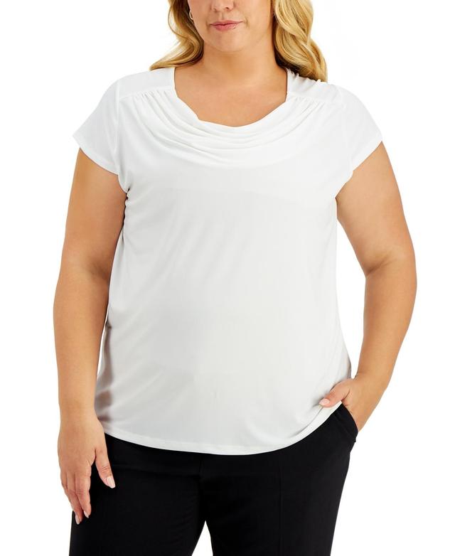 Kasper Plus Size Stretch Knit Short-Sleeve Cowl-Neck Top Product Image