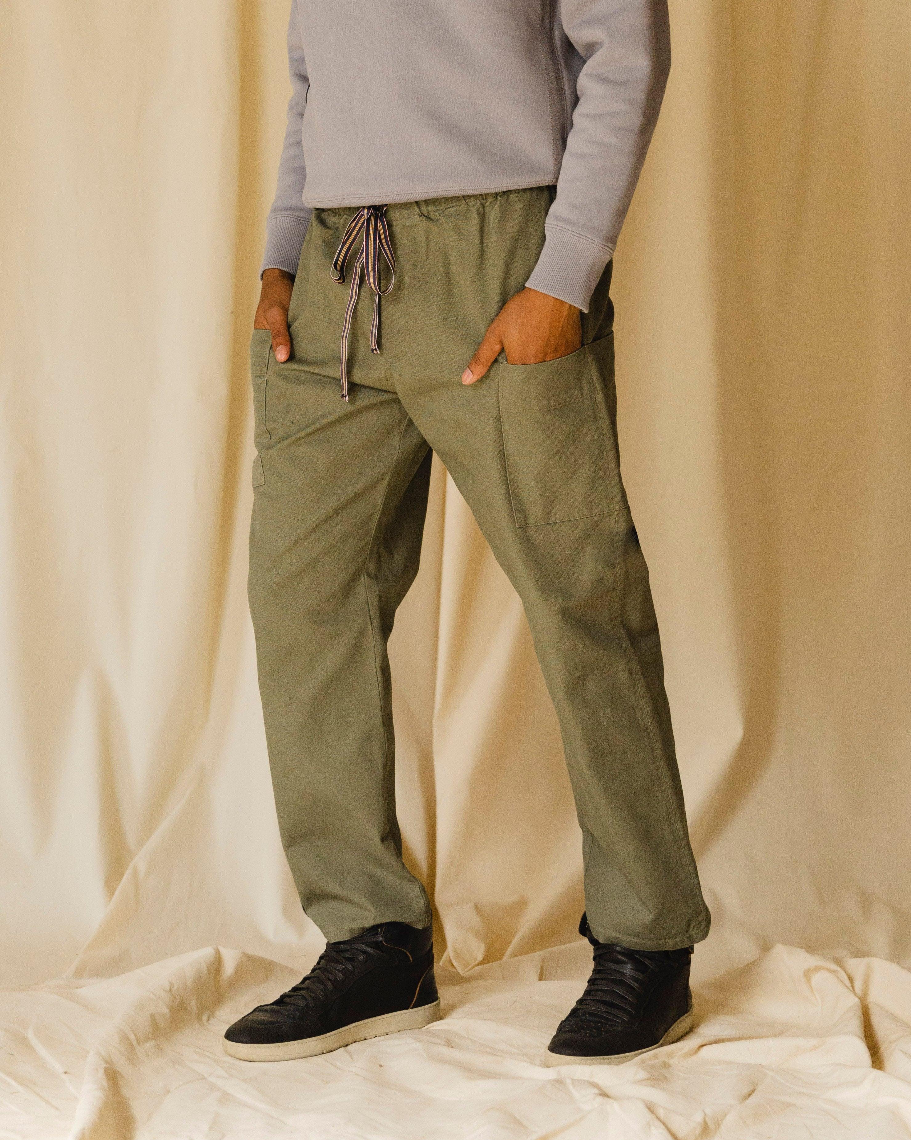 Drawstring Pant | Olive Canvas Product Image