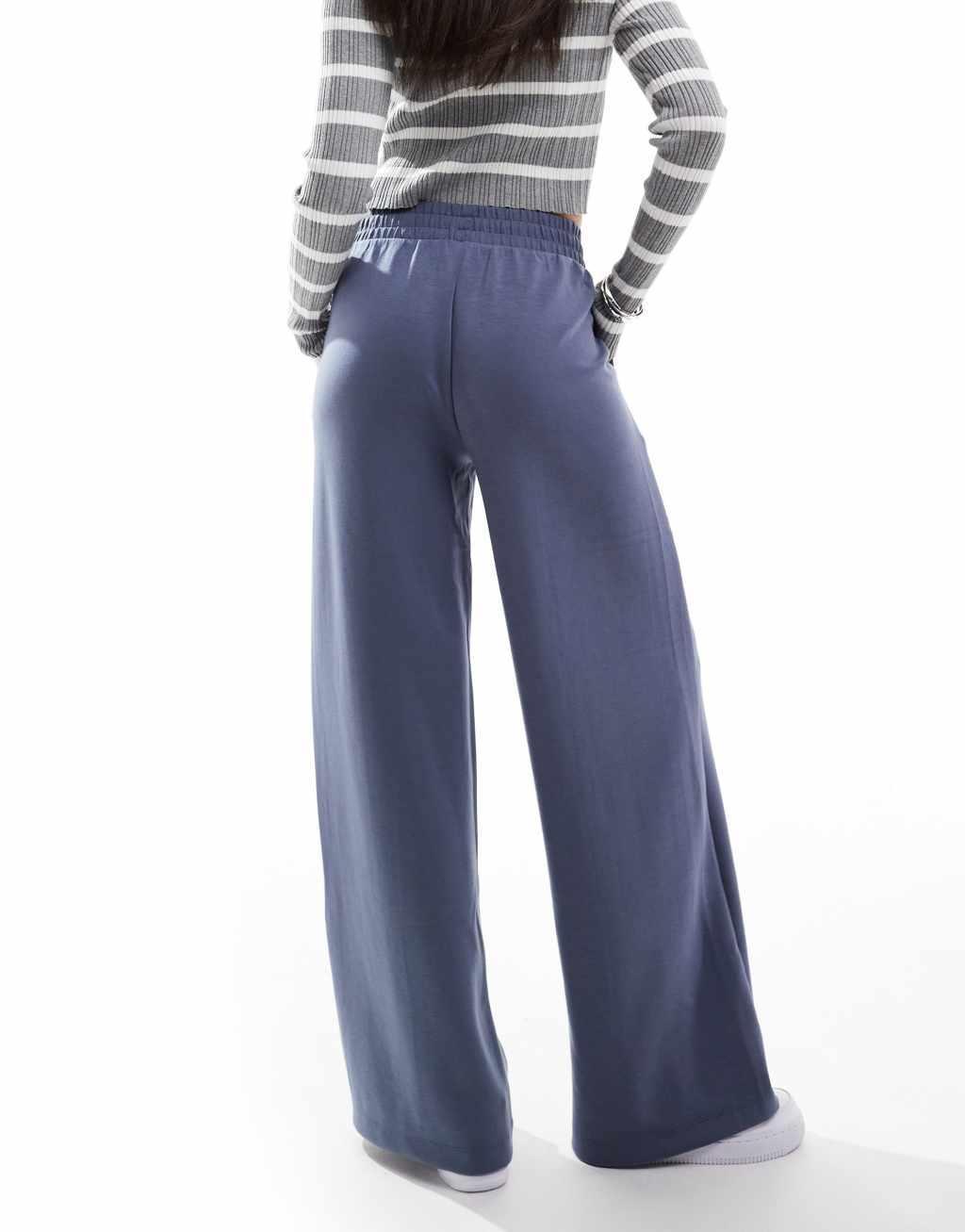 Bershka tie waist wide leg sweatpants in gray blue Product Image