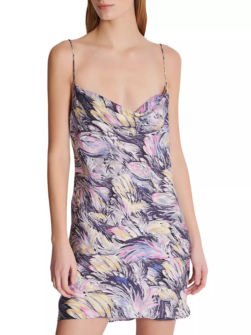 Draped Feather-Printed Minidress Product Image